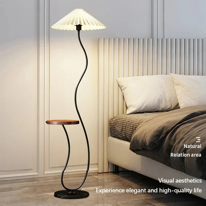 Lampadaire Spirale Métal Noir et Abat-Jour Plissé Blanc - Salon Bureau Chambre — Helix