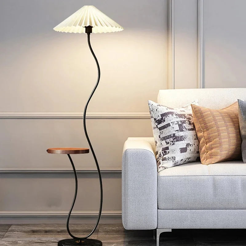 Lampadaire Spirale Métal Noir et Abat-Jour Plissé Blanc - Salon Bureau Chambre — Helix