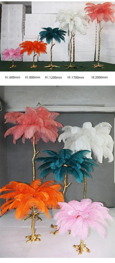 Lampadaire Feuillage Plumes Crème et Métal Doré - Salon Bureau Chambre — Folia