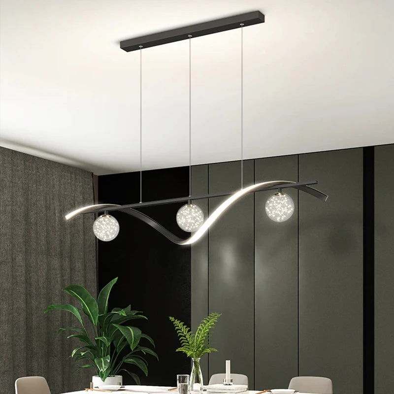 Suspension Vagues Laiton Doré et Boules Cristal - Salon Salle à Manger Chambre — Marée