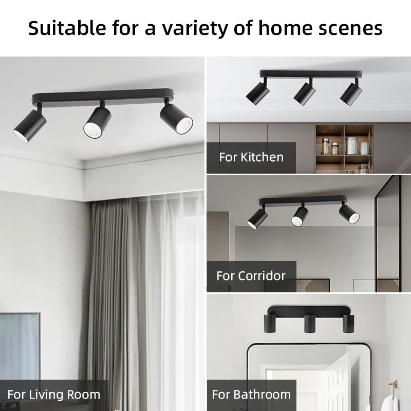 Suspension Rail Cylindres Acier Noir Mat Minimaliste Design - Chambre Salon Cuisine — Réglette