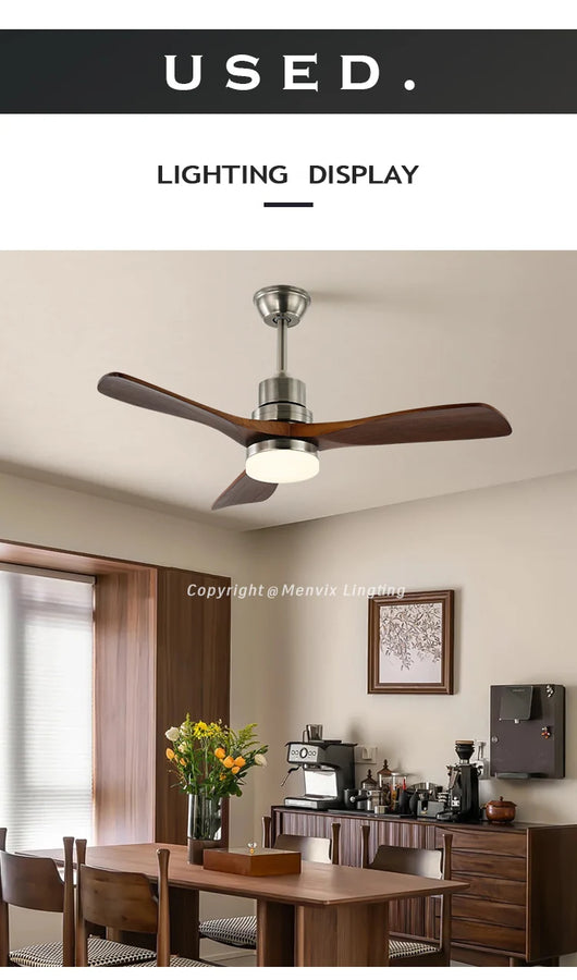 Ventilateur de Plafond Bois 3 Pales avec Éclairage