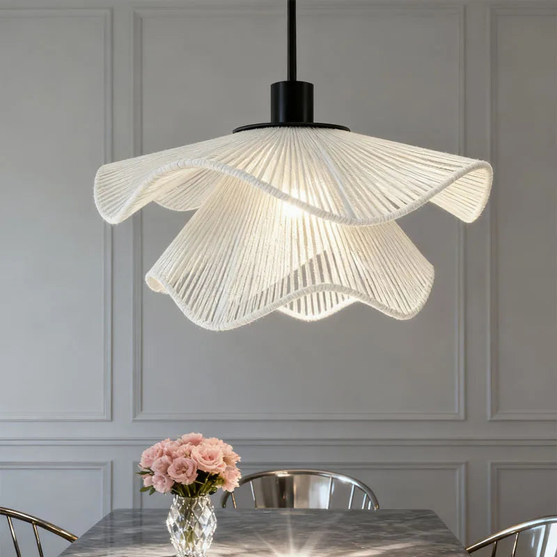 Suspension Vagues Tissu Blanc Sculptural Design - Chambre Salon Cuisine — Lumio