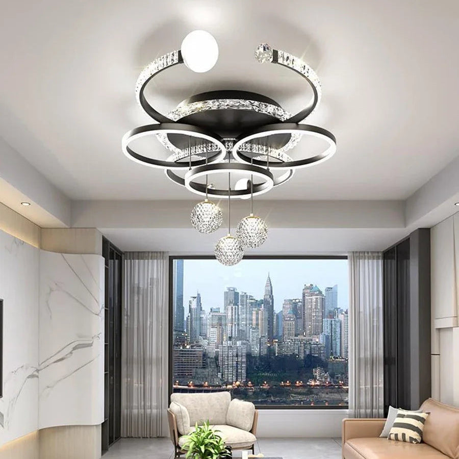 Lustre Plafonnier Anneaux Laiton Doré Minimaliste Dimmable Design - Salon Salle à Manger — Orbit