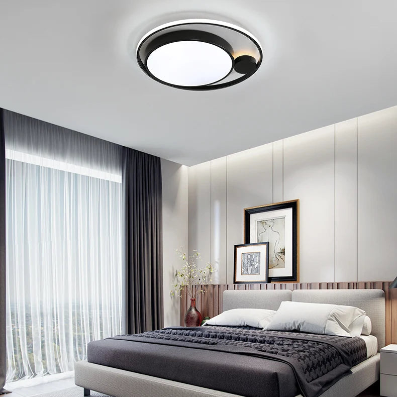 Plafonnier Anneau Métal Noir et Blanc Minimaliste Design Moderne - Salle de Bain Salon Chambre — Platino