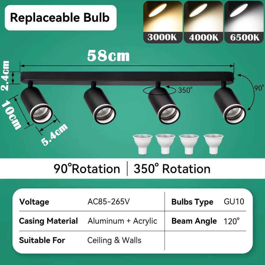 Suspension Rail Cylindres Acier Noir Mat Minimaliste Design - Chambre Salon Cuisine — Réglette