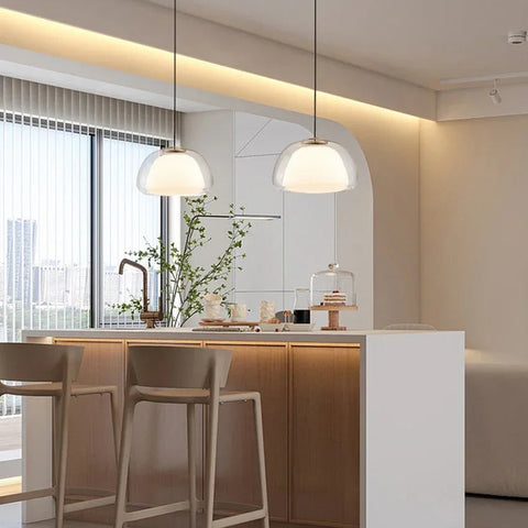 Suspension Niveaux Verre Opalin Blanc et Laiton - Chambre Salon Cuisine — Stratéo