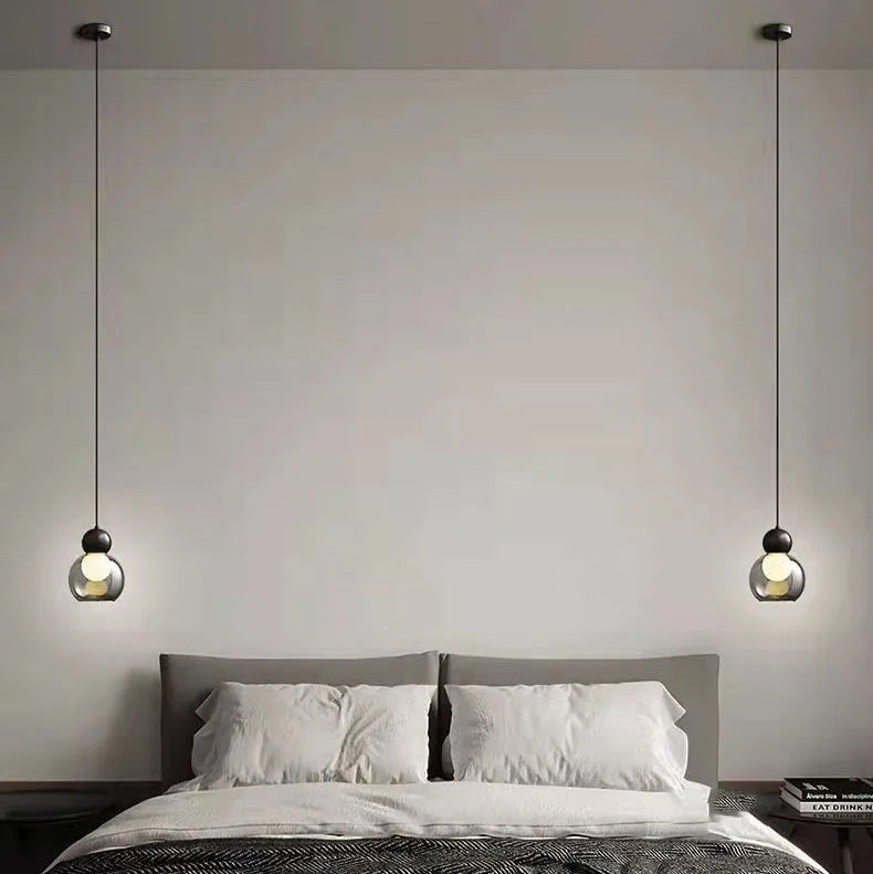 Suspension Cylindre Verre Fumé et Métal Noir - Chambre Salon Cuisine — Denebola