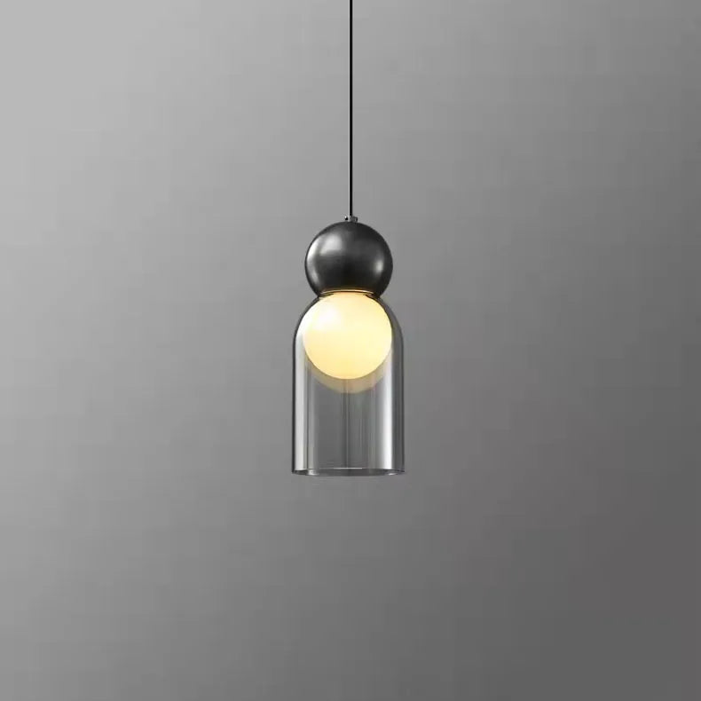 Suspension Cylindre Verre Fumé et Métal Noir - Chambre Salon Cuisine — Denebola