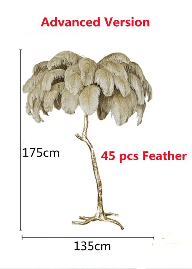 Lampadaire Feuillage Plumes Crème et Métal Doré - Salon Bureau Chambre — Folia