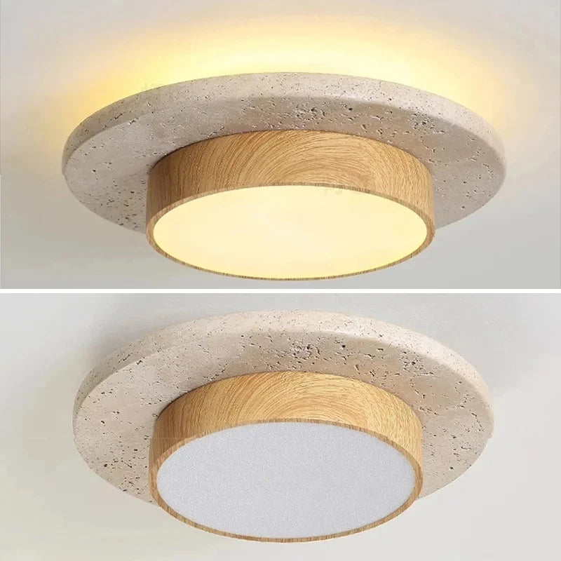 Plafonnier Béton Brut et Bois Naturel Anneau LED - Salon Cuisine Chambre — Quantum