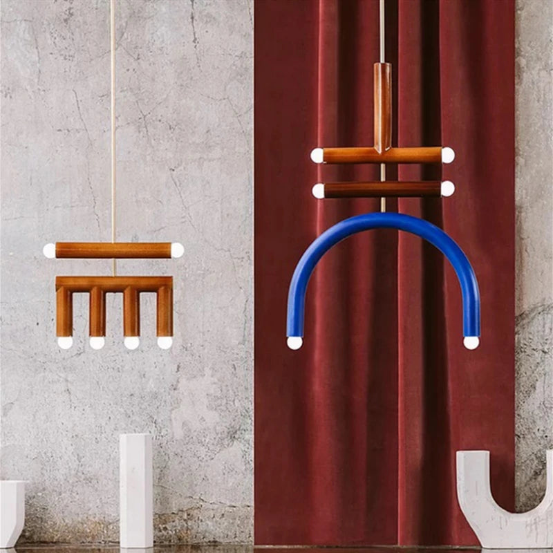 Suspension Arches Bois et Métal Bleu Art Déco - Salon Salle à Manger Chambre — Arceau