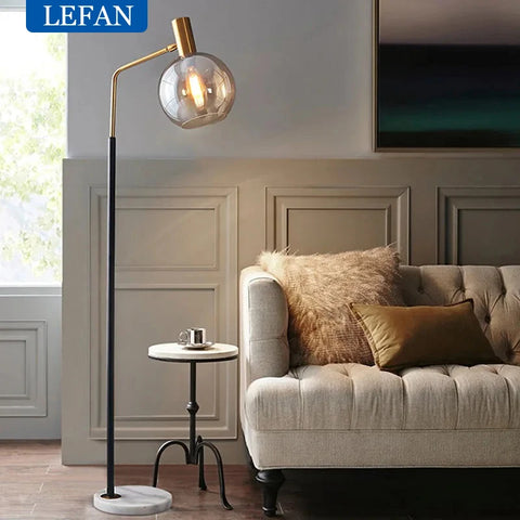 Lampadaire Sphère Verre Fumé et Laiton Épuré Design - Salon Bureau Chambre — Lyra