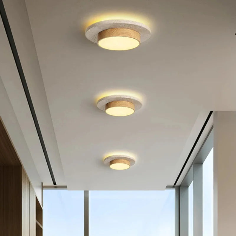 Plafonnier Béton Brut et Bois Naturel Anneau LED - Salon Cuisine Chambre — Quantum