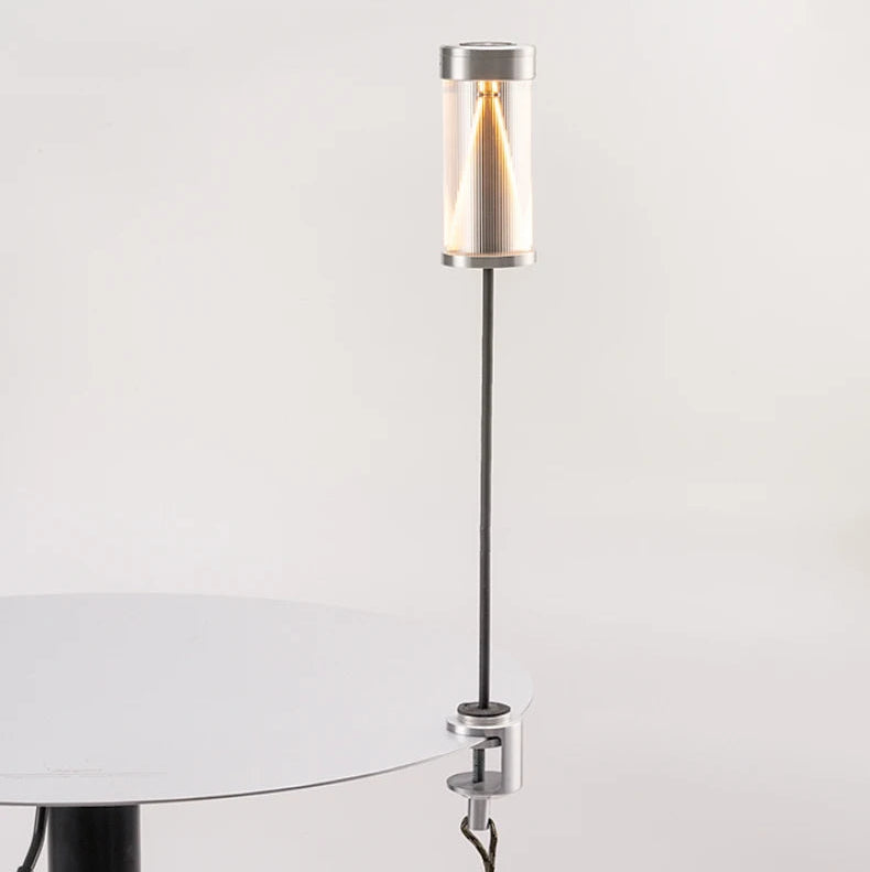 Lampe de Table Cylindre Métal Argenté Minimaliste Design - Chambre Bureau Salon — Stria