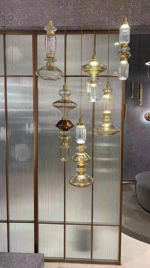 Lidia Cylindres Verre Facetté Ambre et Transparent