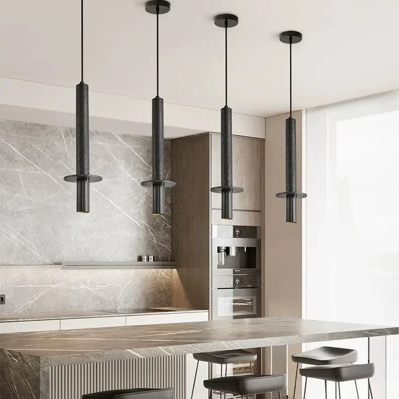 Suspension Cylindre Acier Noir Mat Minimaliste Design - Chambre Salon Cuisine — Vivace