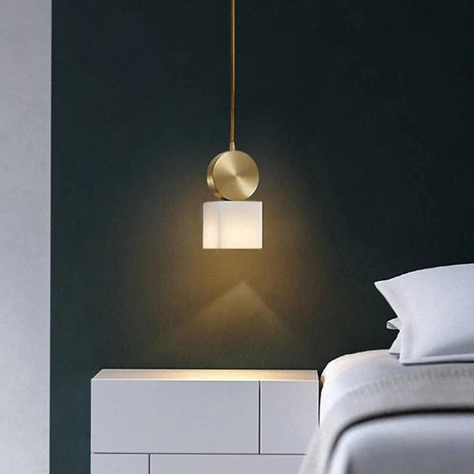 Suspension Cylindre Laiton et Albâtre Blanc Minimaliste Design - Chambre Salon Cuisine — Lucca