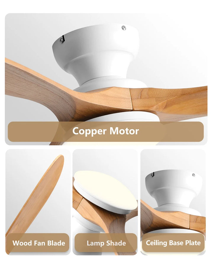 Ventilateur de Plafond Bois Massif avec Éclairage LED