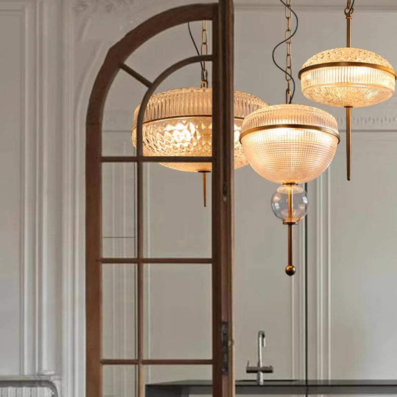 Suspension Sphère Verre Texturé et Laiton Doré Art Déco Boule - Salon Salle à Manger Chambre — Astro