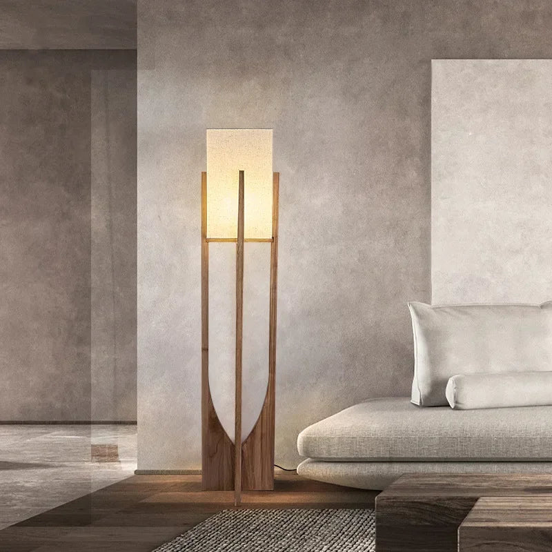 Lampadaire Géométrique Bois Naturel Minimaliste Design - Salon Bureau Chambre — Hexo