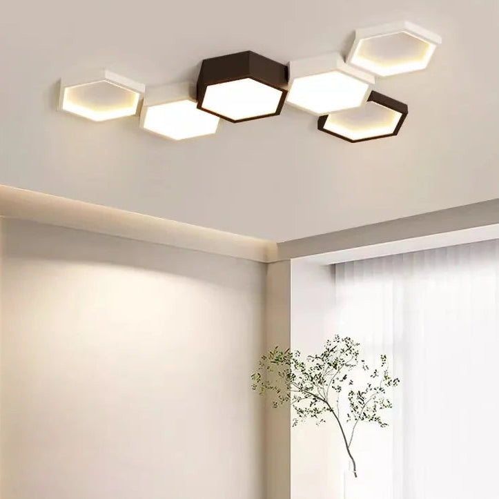 Plafonnier Hexagone Métal Noir et Blanc Minimaliste Design Moderne - Salle de Bain Salon Chambre — Presto