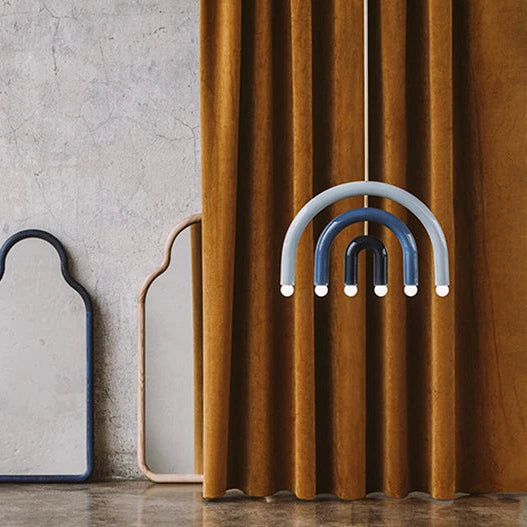 Suspension Arches Bois et Métal Bleu Art Déco - Salon Salle à Manger Chambre — Arceau