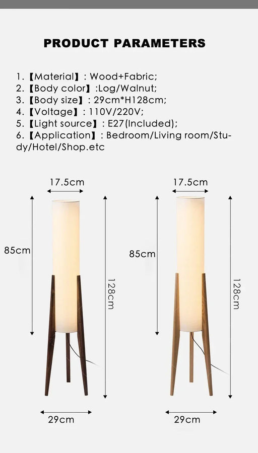Lampadaire Cylindre Tissu Blanc et Bois Naturel - Salon Bureau Chambre — Canna