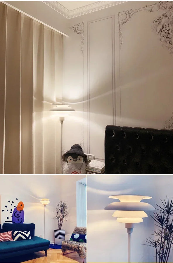 Lampadaire Tablette Métal Noir et Bois Minimaliste Design - Salon Bureau Chambre — Lumio