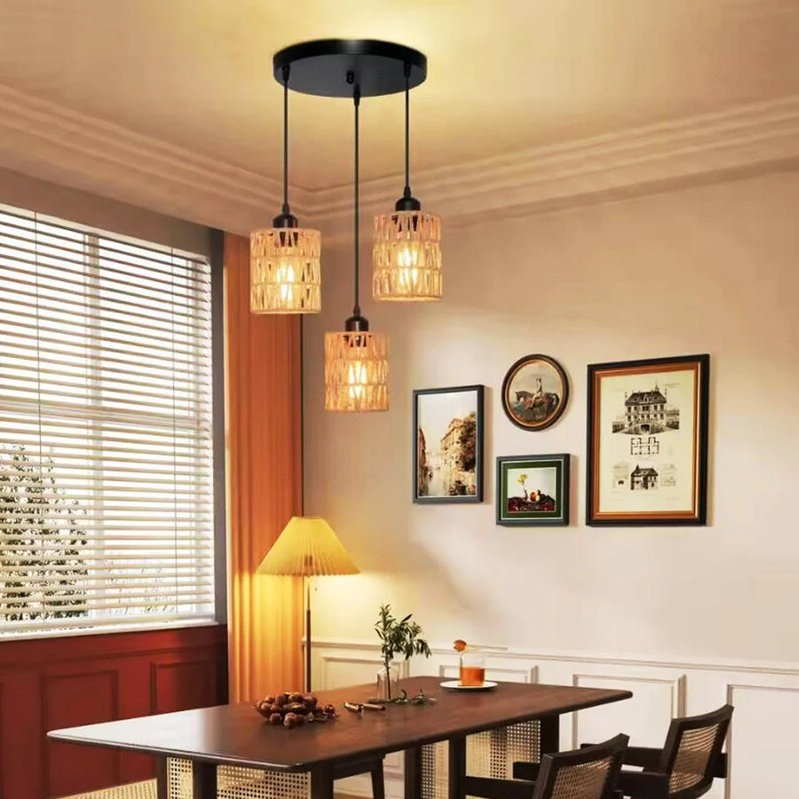 Suspension Rotin Tressé Naturel Cylindre Bohème - Cuisine Chambre Salon — Sono