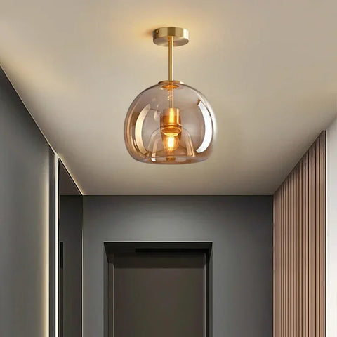 Plafonnier Suspension Plafonnier Dôme Verre Fumé et Laiton Noir - Cuisine Salon Salle à Manger — Apex