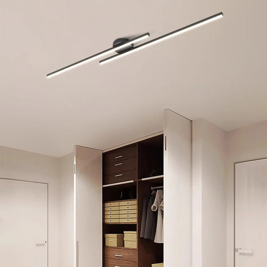 Plafonnier Linéaire Métal Noir Minimaliste Design Moderne - Salle de Bain Salon Chambre — Aase