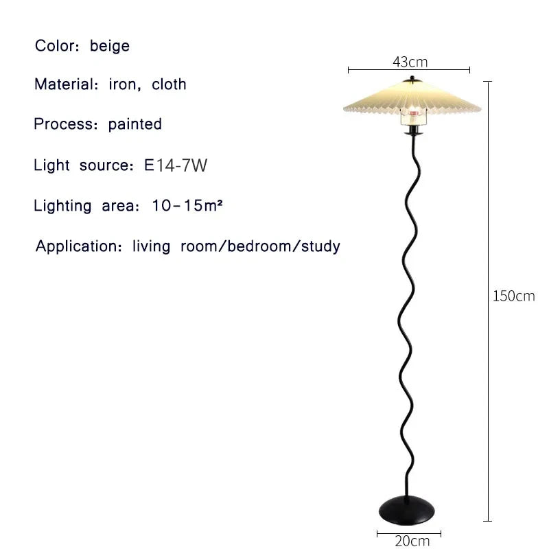 Lampadaire Spirale Métal Noir et Abat-Jour Plissé - Salon Bureau Chambre — Spiro