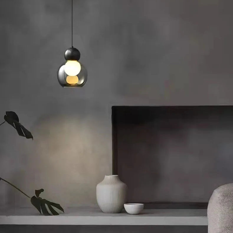 Suspension Cylindre Verre Fumé et Métal Noir - Chambre Salon Cuisine — Denebola