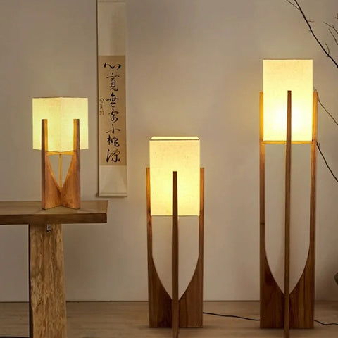 Lampadaire Géométrique Bois Naturel Minimaliste Design - Salon Bureau Chambre — Hexo