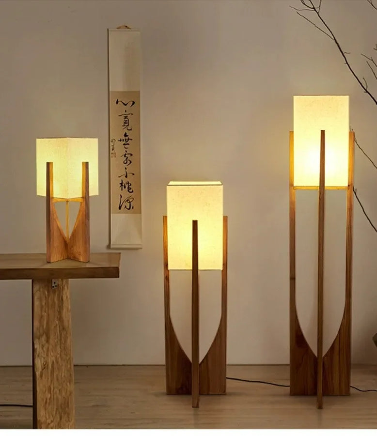 Lampadaire Géométrique Bois Naturel Minimaliste Design - Salon Bureau Chambre — Hexo