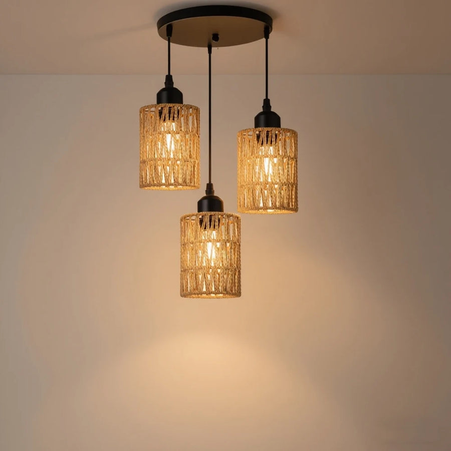 Suspension Rotin Tressé Naturel Cylindre Bohème - Cuisine Chambre Salon — Sono