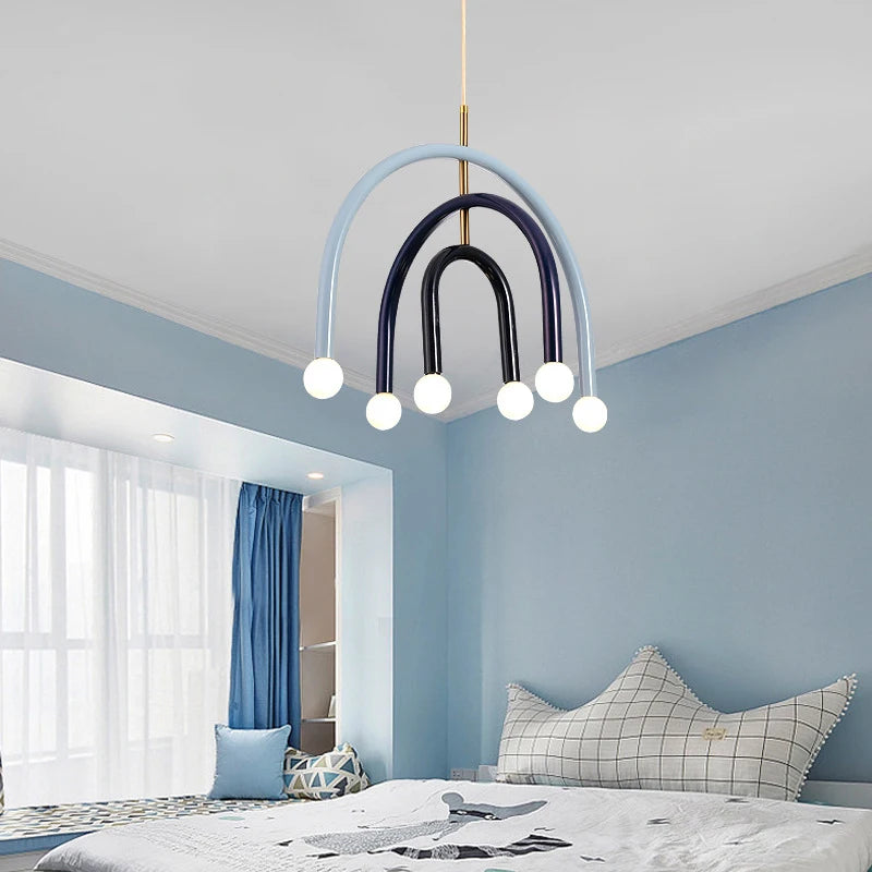 Suspension Arches Bois et Métal Bleu Art Déco - Salon Salle à Manger Chambre — Arceau