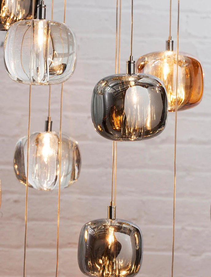 Suspension Globe Verre Fumé et Transparent Éclatant Boule - Cuisine Salon Salle à Manger — Cristina