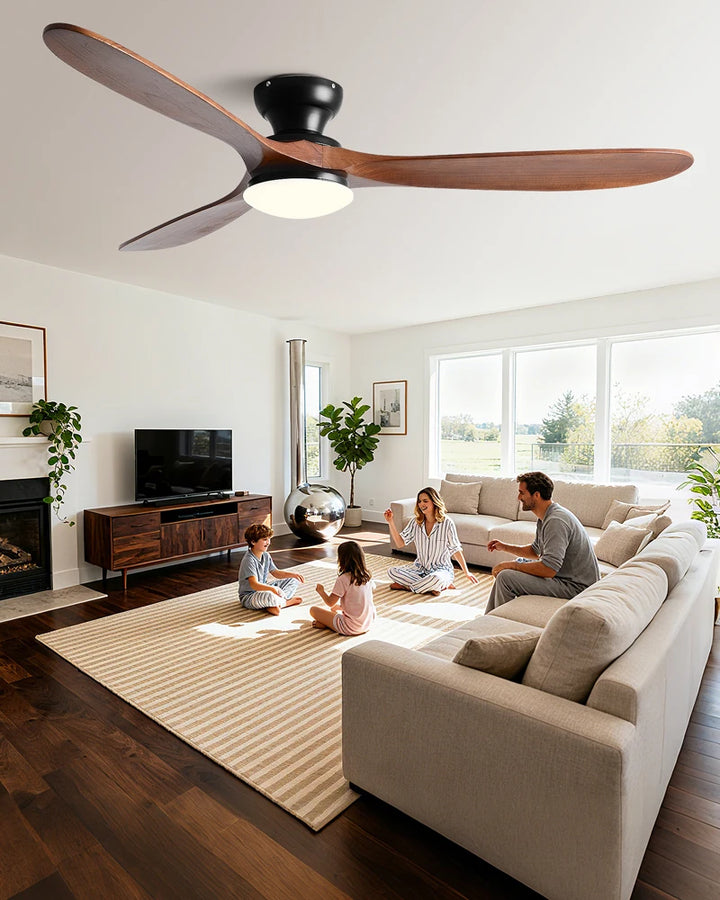 Ventilateur de Plafond Bois Massif avec Éclairage LED