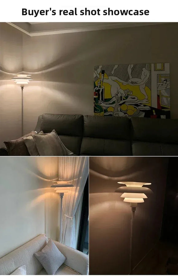 Lampadaire Tablette Métal Noir et Bois Minimaliste Design - Salon Bureau Chambre — Lumio