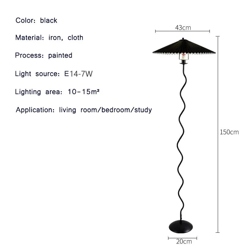 Lampadaire Spirale Métal Noir et Abat-Jour Plissé - Salon Bureau Chambre — Spiro