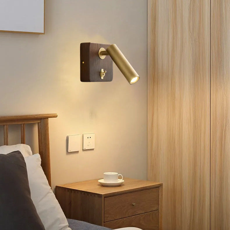 Applique Murale Cylindre Laiton et Bois Noyer Épuré Design Moderne - Chambre Salle de Bain Salon — Prisme
