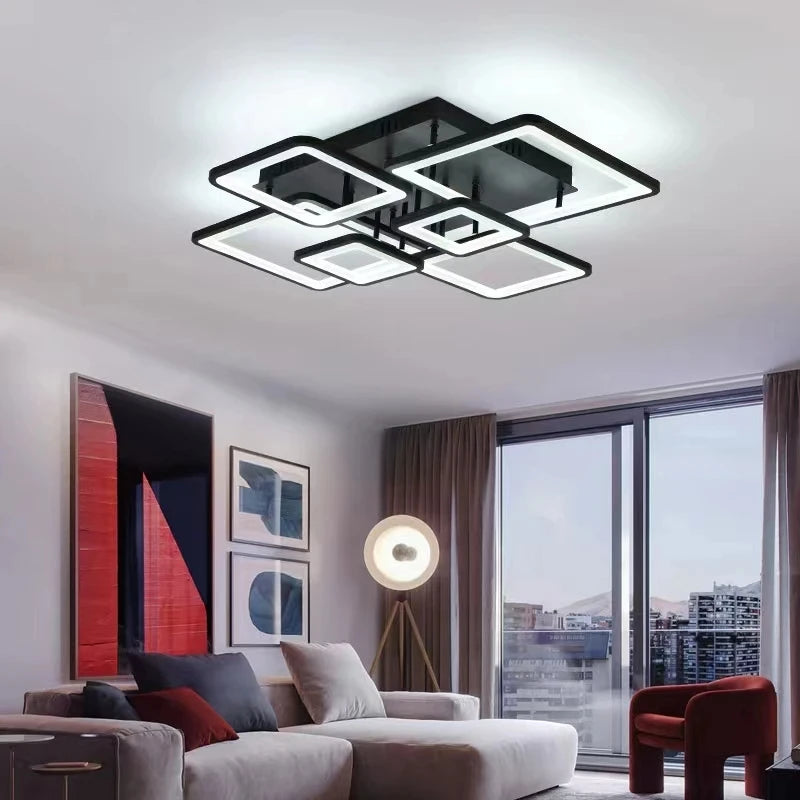 Plafonnier Géométrique Aluminium Noir Mat Minimaliste Design Moderne - Salle de Bain Salon Chambre — Hexo