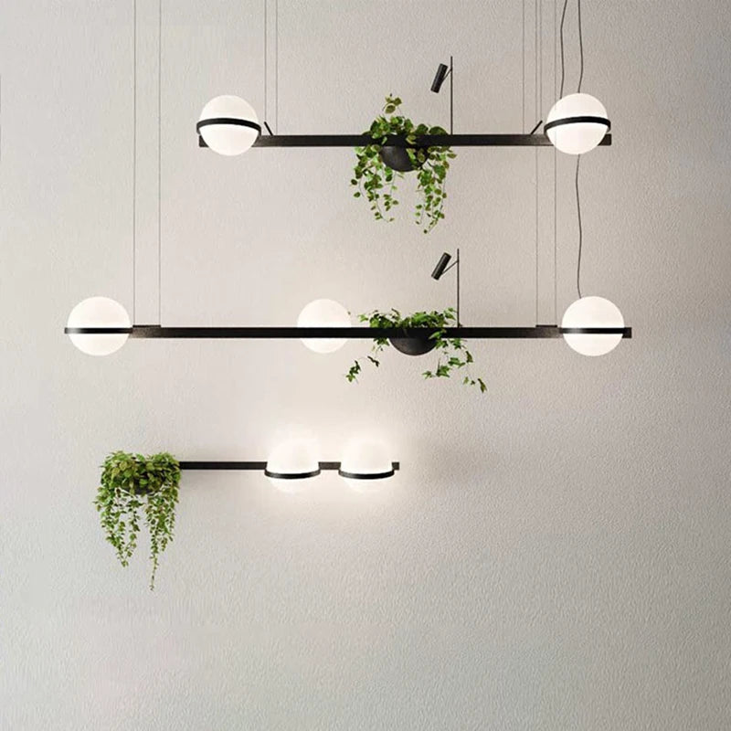 Suspension Sphère Verre Opalin et Métal Noir Mat Boule - Chambre Salon Cuisine — Celeste