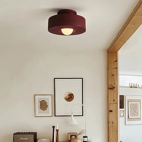 Plafonnier Cylindre Tissu Bordeaux Minimaliste Design Moderne - Salle de Bain Salon Chambre — Deneb