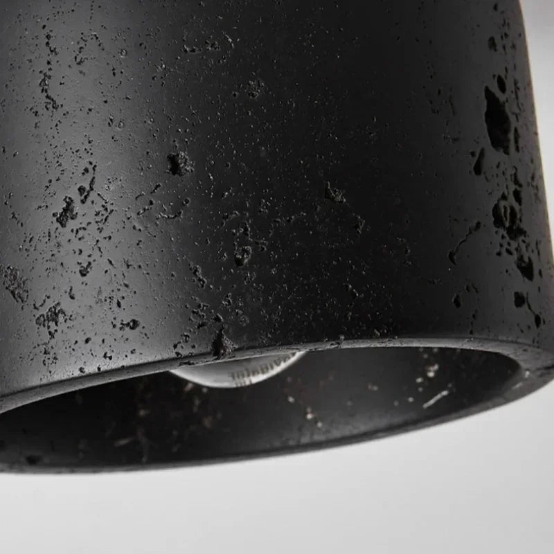 Plafonnier Cylindre Béton Noir et Bois Naturel - Salon Chambre Salle à Manger — Mimosa
