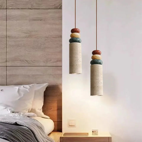 Suspension Cylindre Pierre Empilée Multicolore Nordique Design - Chambre Salon Cuisine — Incandeo