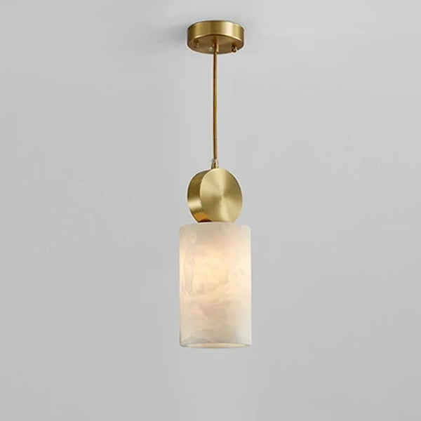 Suspension Cylindre Laiton et Albâtre Blanc Minimaliste Design - Chambre Salon Cuisine — Lucca