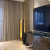 Lampadaire Cylindre Métal Noir et Verre Ambré - Salon Bureau Chambre — Prisme